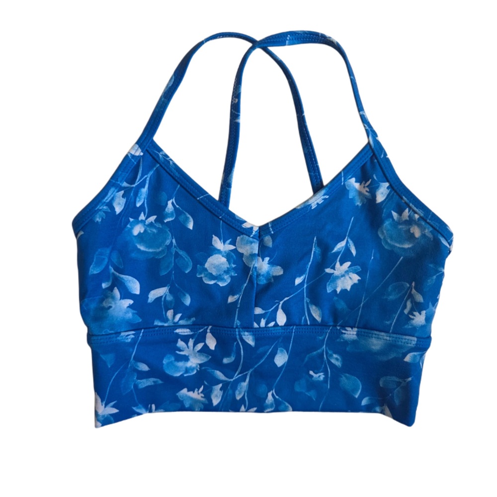 Glyder Blue and White Floral Print Sports Bra